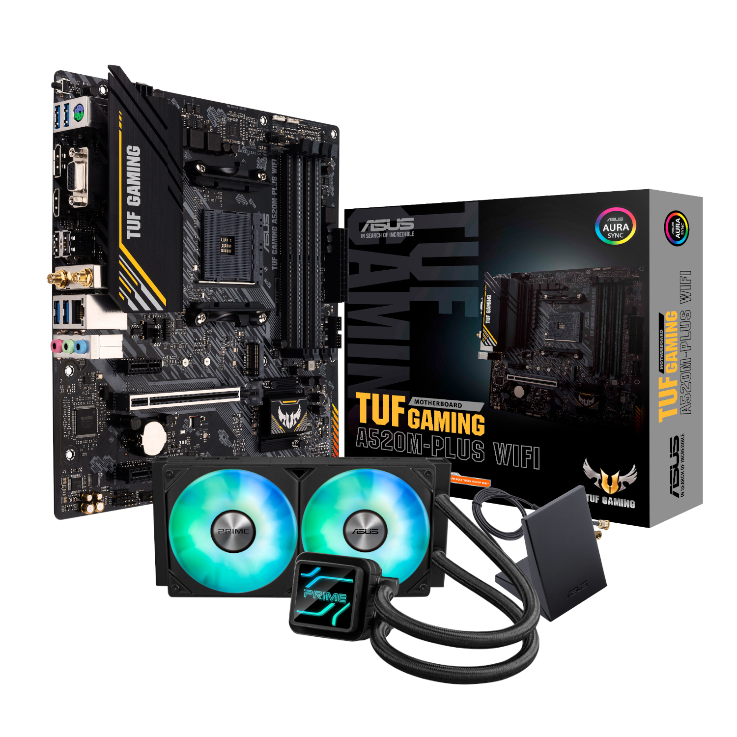 asus cc bun 8 asus tuf gaming a520m plus wifi am4 and asus prime lc 240 argb liquid cpu cooler bundle wr 01